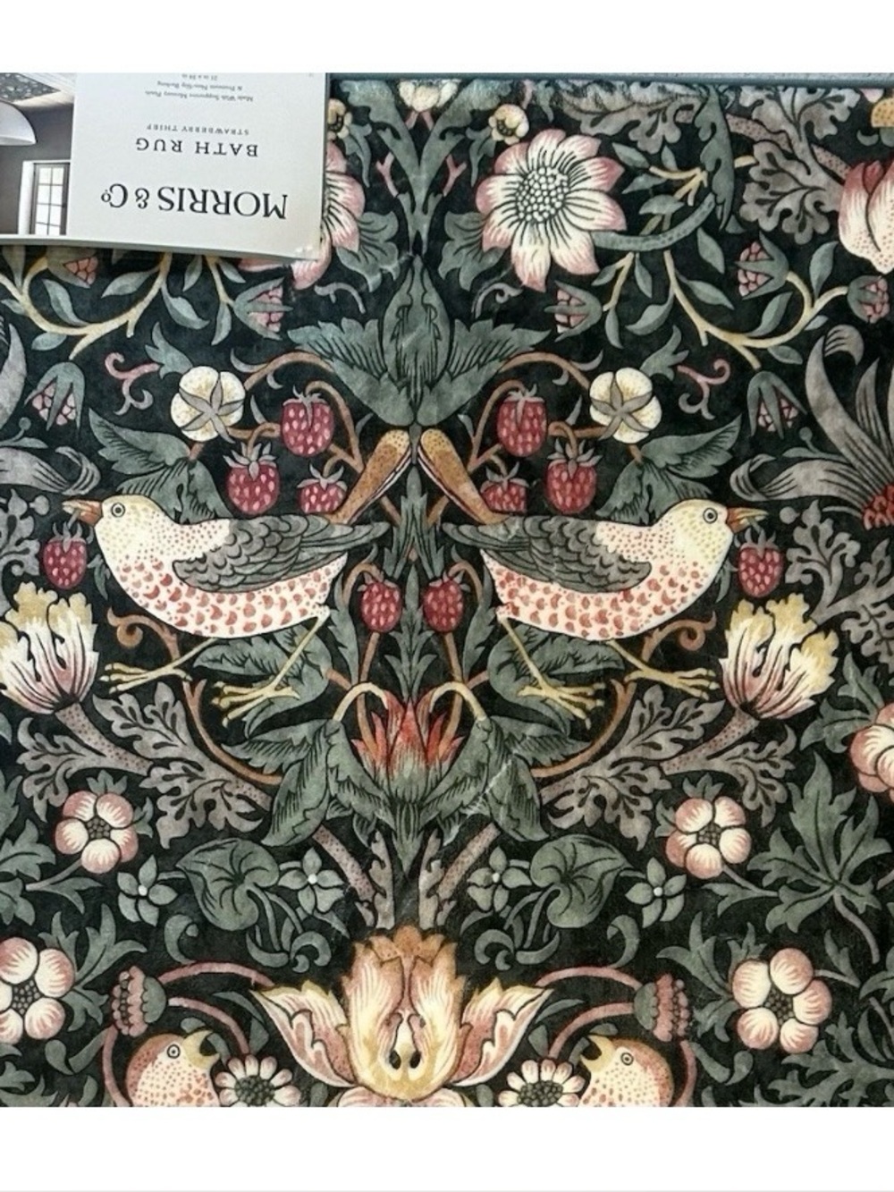 William Morris & Co STRAWBERRY THIEF Bath Mat Green Washable 21x34 SOFT non-skid